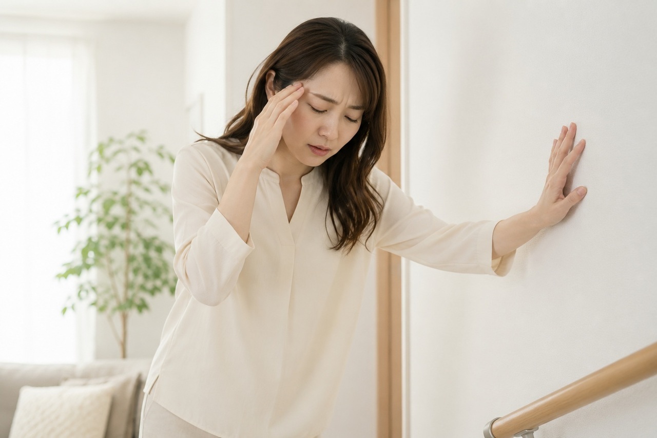 めまいでふらつく女性