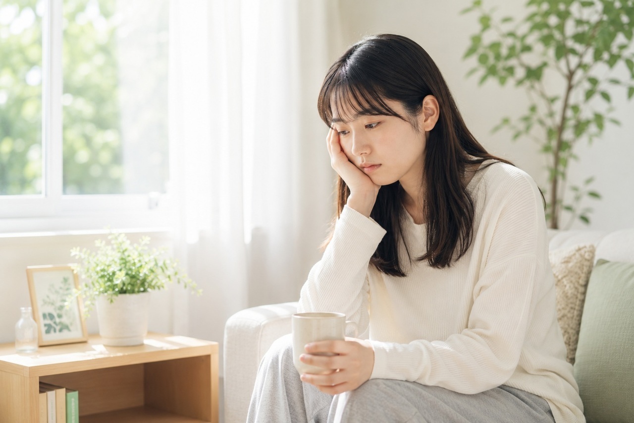起立性調節障害で視線を落とす女性