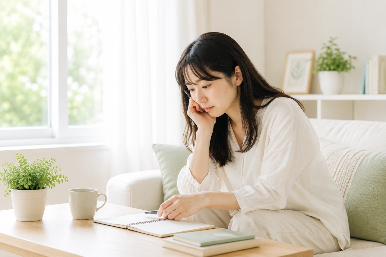 心の不調でうつむく女性